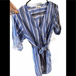 BLUE STRIPED WRAP DRESS